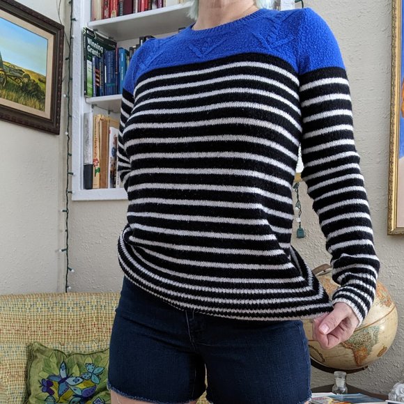 Blue & Black/White Stripe Long Sleeve Knit Sweater | Gap - Picture 1 of 12